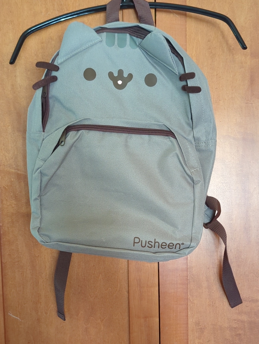 New Pusheen Olive Green Cat Face Backpack with Ear Accents